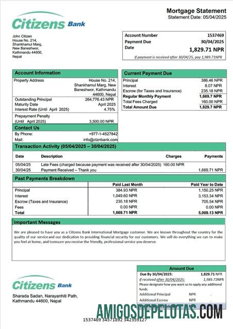 para download Modelo Word e PDF de declaração de hipoteca internacional do Nepal Citizens Bank